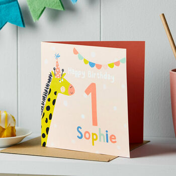 Personalised Giraffe Birthday Card With Name And Age, 2 of 3