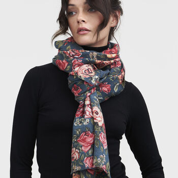 Roses Teal Pashmina Scarf, 3 of 5