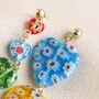 Asymmetrical Colourful Heart Bead Drop Earrings, thumbnail 4 of 5