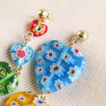 Asymmetrical Colourful Heart Bead Drop Earrings, 4 of 5