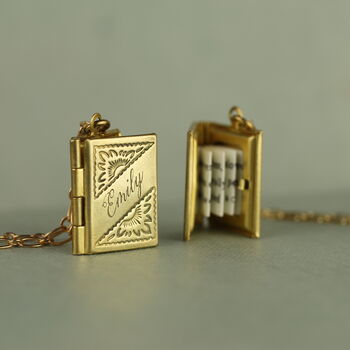 Gold Brass Banner Book Locket Necklace, 8 of 9