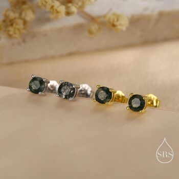 Sterling Silver Natural Moss Agate Stud Earrings, 3 of 12