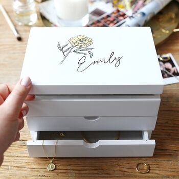 Personalised Birth Flower Jewellery Box With Drawers, 4 of 9