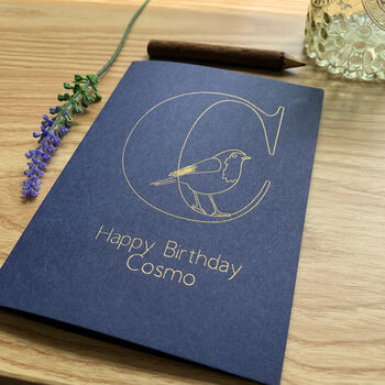 Personalised Robin Initial Gold Foil Birthday Card, 2 of 12