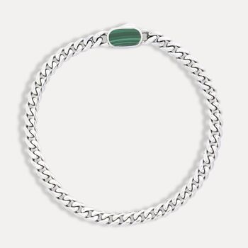 Silver Malachite Gemstone Cuban Bracelet For Men, 2 of 11