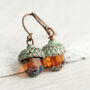Verdigris Amber Acorn Earrings, thumbnail 1 of 9