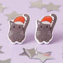 Festive Cat Resin Christmas Earrings, thumbnail 1 of 6