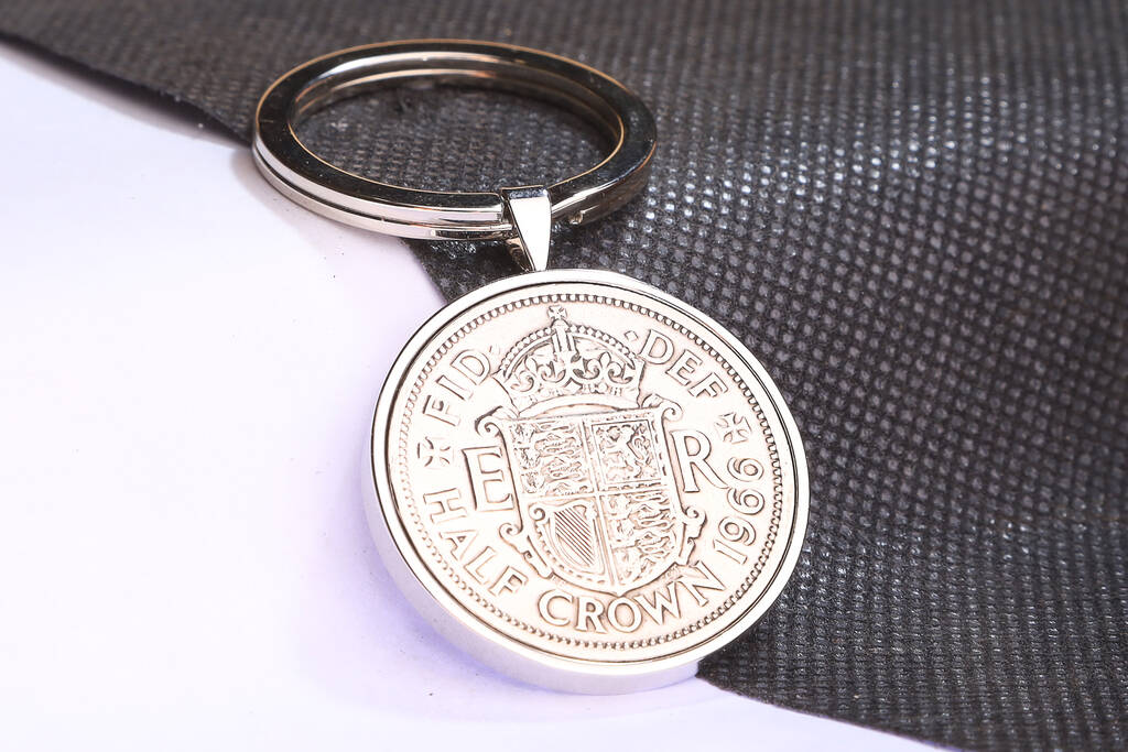 1966 60th Birthday Half Crown Coin Keyring Gift, 1 of 5