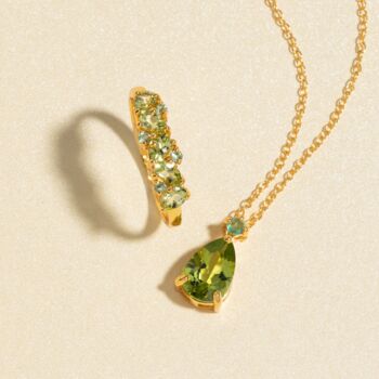 Emerald And Peridot Pear Cut Half Eternity Band In Sterling Silver And Gold Vermeil, 3 of 11