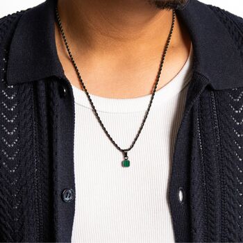Silver Mini Malachite Gemstone Pendant Necklace For Men, 6 of 8