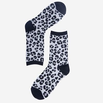 Women's Bamboo Socks Black Grey Leopard Print, 2 of 2