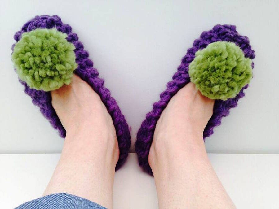 diy knit kit pom pom slippers learn knitting by wool couture