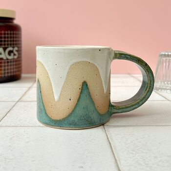 Handmade Ceramic Green Wavy Mug, 2 of 4