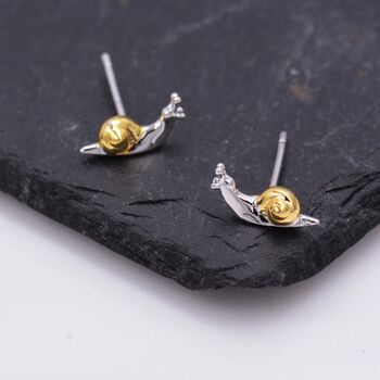 Tiny Little Snail Stud Earrings In Sterling Silver, 4 of 11