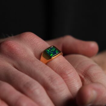 Gold Square Opal Gemstone Signet Ring For Men, 6 of 10