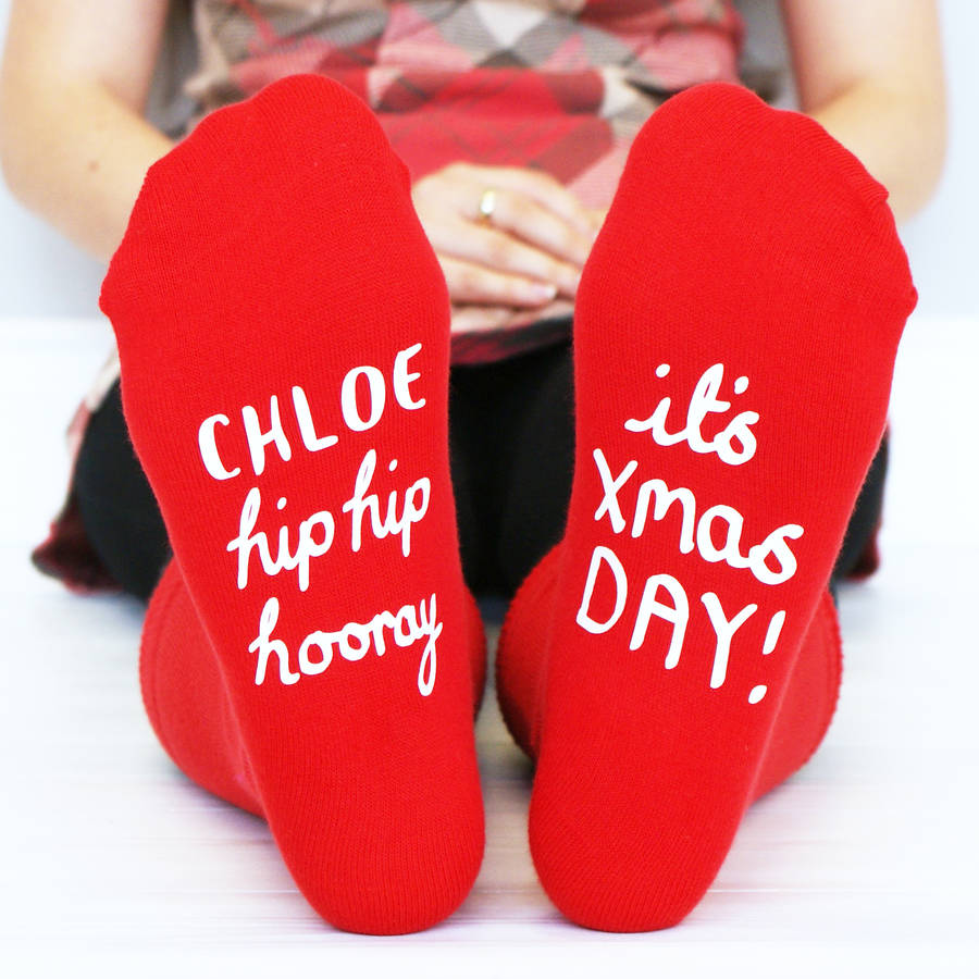 personalised women's hip hip hooray christmas socks by sparks and ...