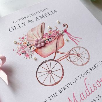 New Baby Girl Card Vintage Baby Carriage Design, 2 of 5