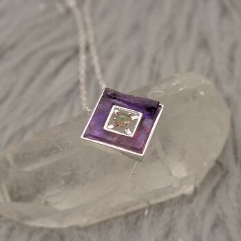 Raw Amethyst And Opal Sterling Silver Pendant Necklace, 2 of 7