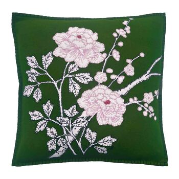 Hand Embroidered Peony Cushion In Pure Wool, 3 of 3