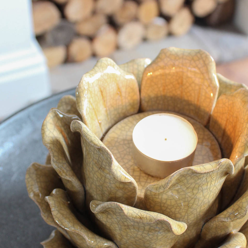 mustard ceramic tea light holder by marquis & dawe