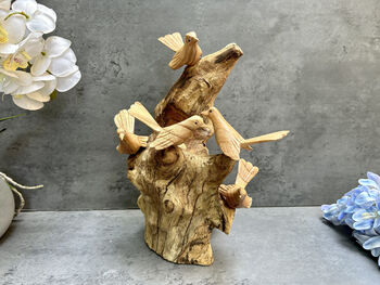 Hand Carved Wooden Nesting Birds Ornament, 2 of 12