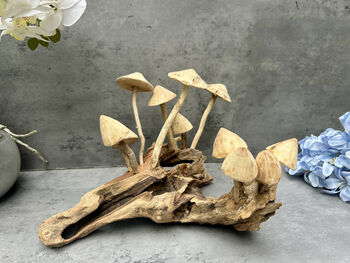 20cm Hand Carved Wooden Mushroom Figurine Coffee Root Wood, 3 of 12