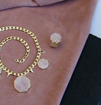 'Hold On' Rose Quartz Adjustable Gold Plated Ring, 5 of 6