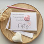 Personalised Pink Crochet Heart Wife 50th Birthday Card, thumbnail 1 of 2