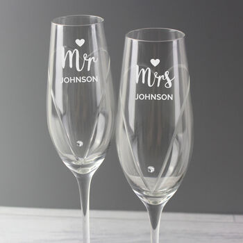 Wedding Toasting Glasses Mr And Mrs Crystal Flutes, 6 of 7