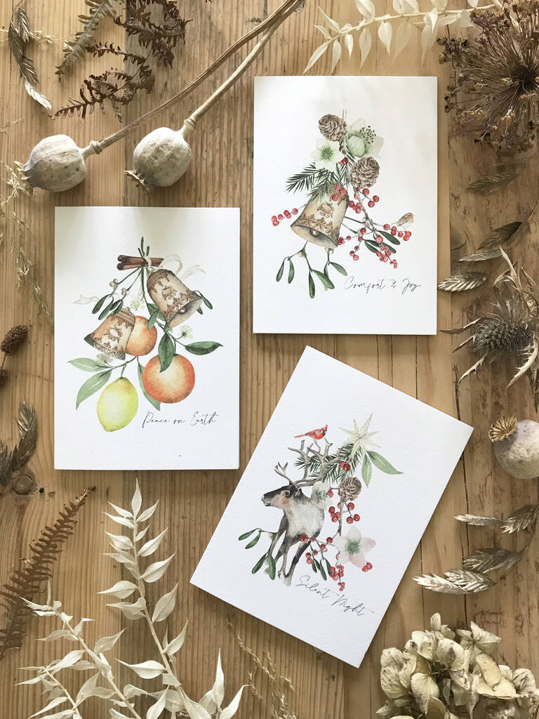 Botanical Christmas Cards Pack Of 12 By de Winton Paper co.