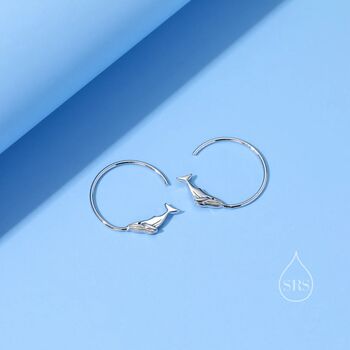 Whale Open Hoop Earrings In Sterling Silver, 2 of 9