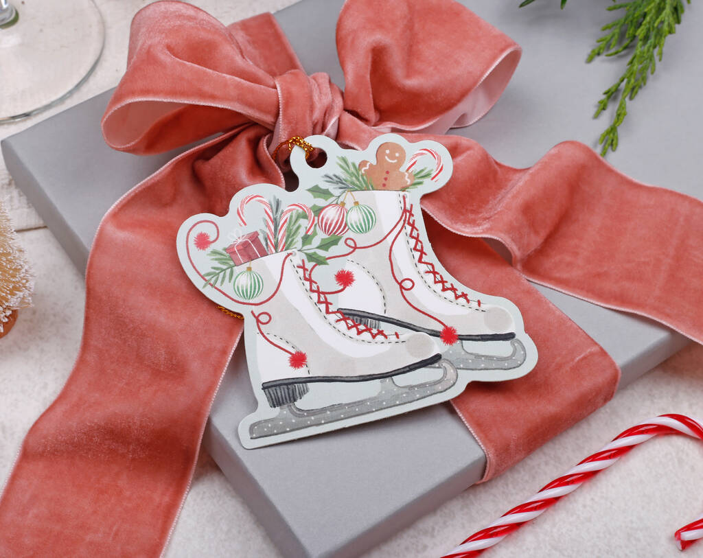 12 Christmas Gift Tags With Ice Skating Design And Gold Twine, 1 of 3