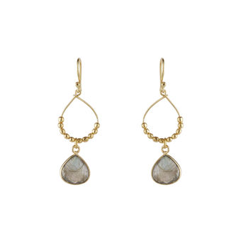 Semi Precious Gemstone Earrings Gold Plated Beaded Hoop, 7 of 8