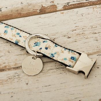 The Stamford Cream And Blue Floral Dog Bow Tie Collar, 4 of 4