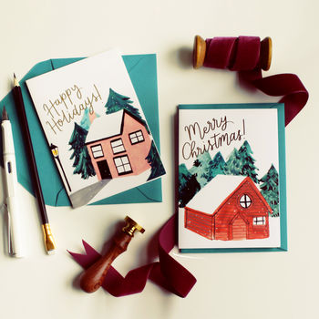 Snowy Cottage Illustrated Christmas Card, 5 of 5