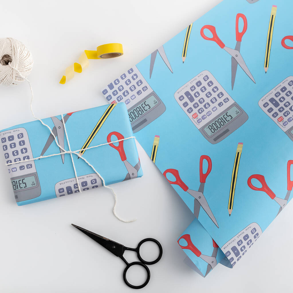 Calculator Boobies Wrapping Paper, Blue By you've got pen on your face