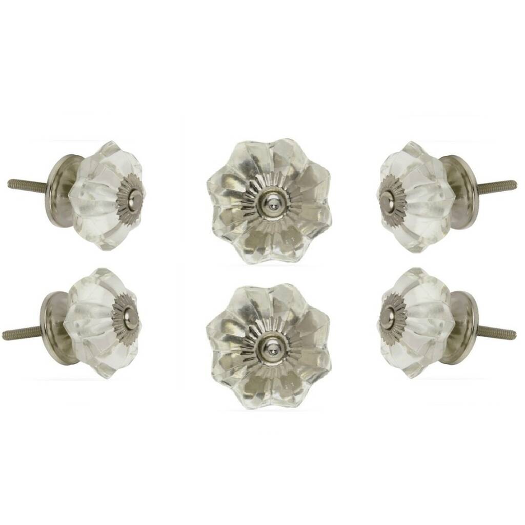 Glass Melon Knob Clear Big Chrome Fittings Set Of Six By TrincaFerro