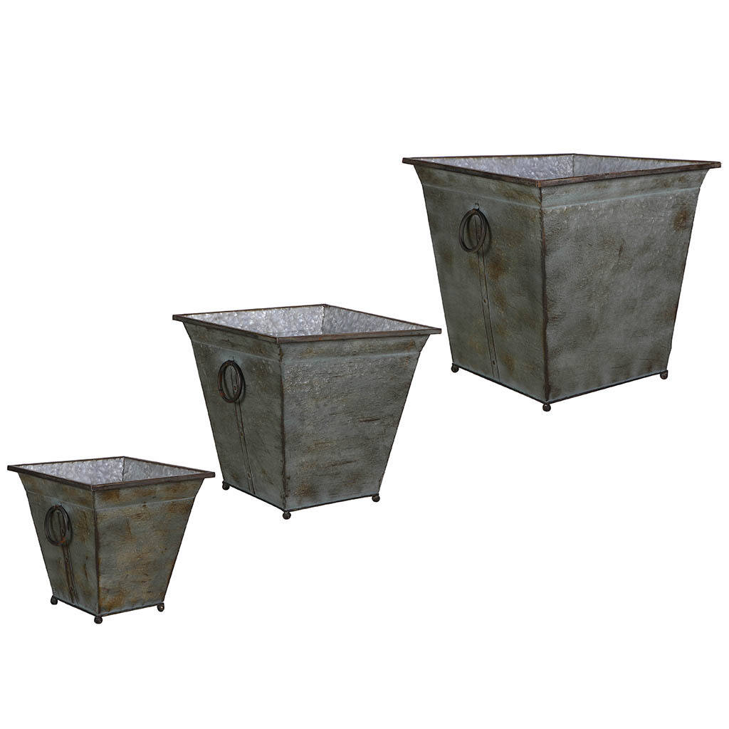 Set Of Three Vintage Metal Bucket Planters By Dibor