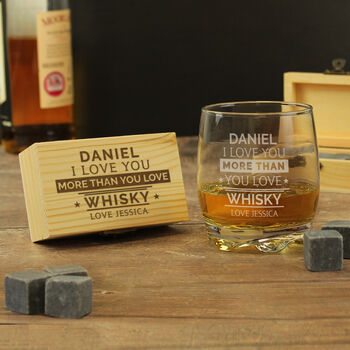 Personalised 'I Love You More Than Whisky' Glass And Stones Gift Set, 2 of 4