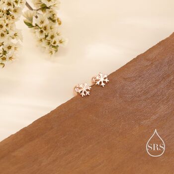 Sterling Silver Snowflake Screw Back Earrings, 2 of 12