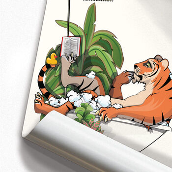 Tiger Reading In The Bath, Funny Bathroom Home Decor, 3 of 7