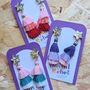 Pink Tassel Dangly Star Christmas Earrings, thumbnail 3 of 4