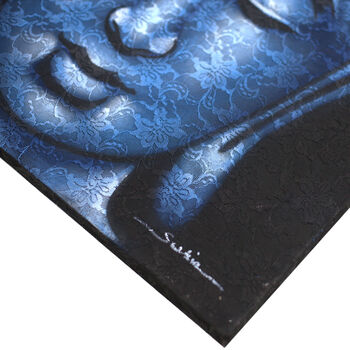 Buddah Painting Blue Brocade Detail, 2 of 6