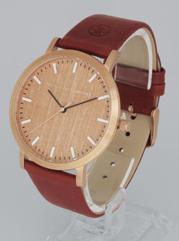 Classic Rose Gold Red Vintage Unisex Wood Watch, 7 of 11