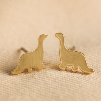 Brushed Dinosaur Stud Earrings In Gold Plating, 2 of 5
