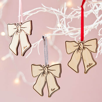 Personalised Wooden Bow Christmas Decoration, 4 of 6