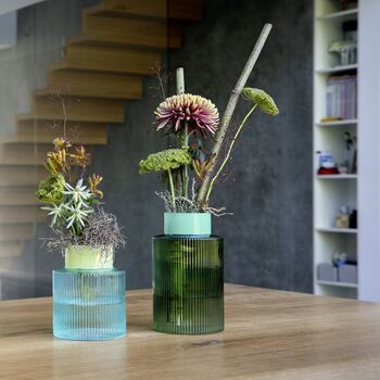 Glass Vase Groove Design Large In Two Tone Colourway, 4 of 7