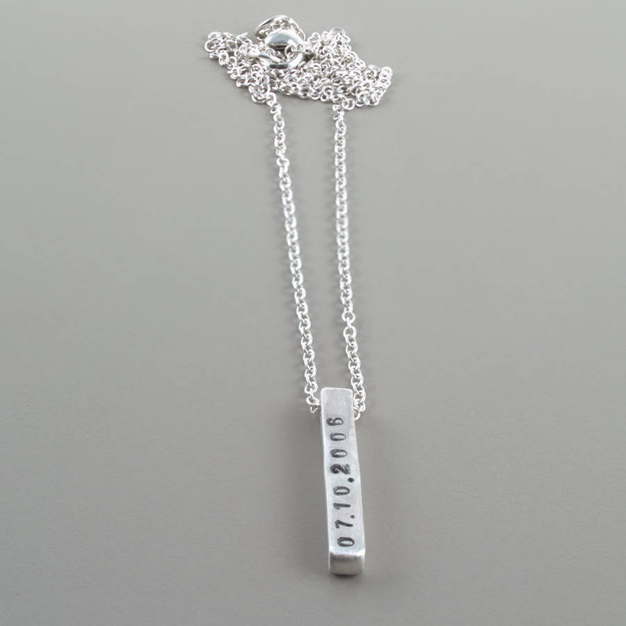 personalised sterling silver bar necklace hand stamped by maapstudio