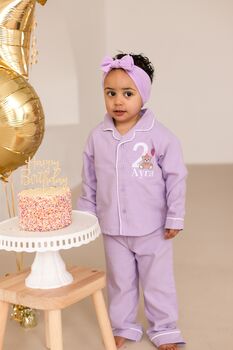 Personalised Bear Embroidered Birthday Pyjamas Choice Of Colours And Age One To Eight Available, 2 of 12