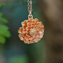 Marigold Orange Flower Pendant Necklace, Gold Tone, thumbnail 1 of 5